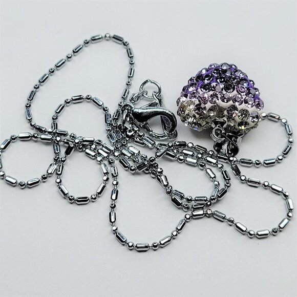 Heart Shape Mini Purple and Silver Rhinestone Small Pendant Necklace - Picture 4 of 6